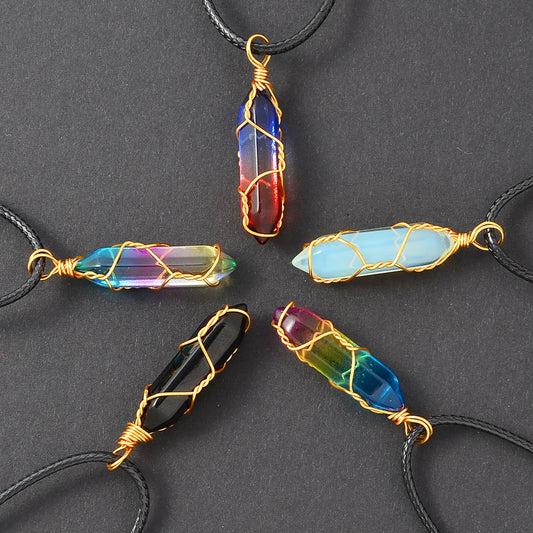 Set de 5 Colgantes de Cristal Natural en Punta – Hechos a Mano | Collares Energéticos de Sanación con Cadena