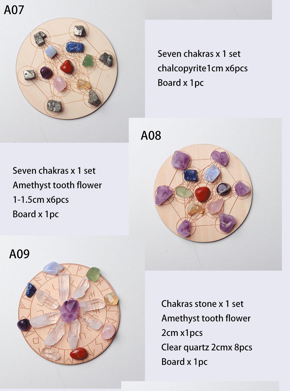 Set de 7 Piedras Chakras con Base de Madera – Arreglo de la Estrella de Siete Puntas | Decoración Energética y Sanación Espiritual