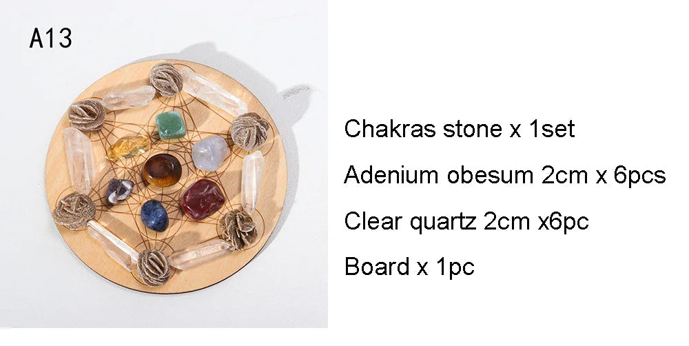Set de 7 Piedras Chakras con Base de Madera – Arreglo de la Estrella de Siete Puntas | Decoración Energética y Sanación Espiritual