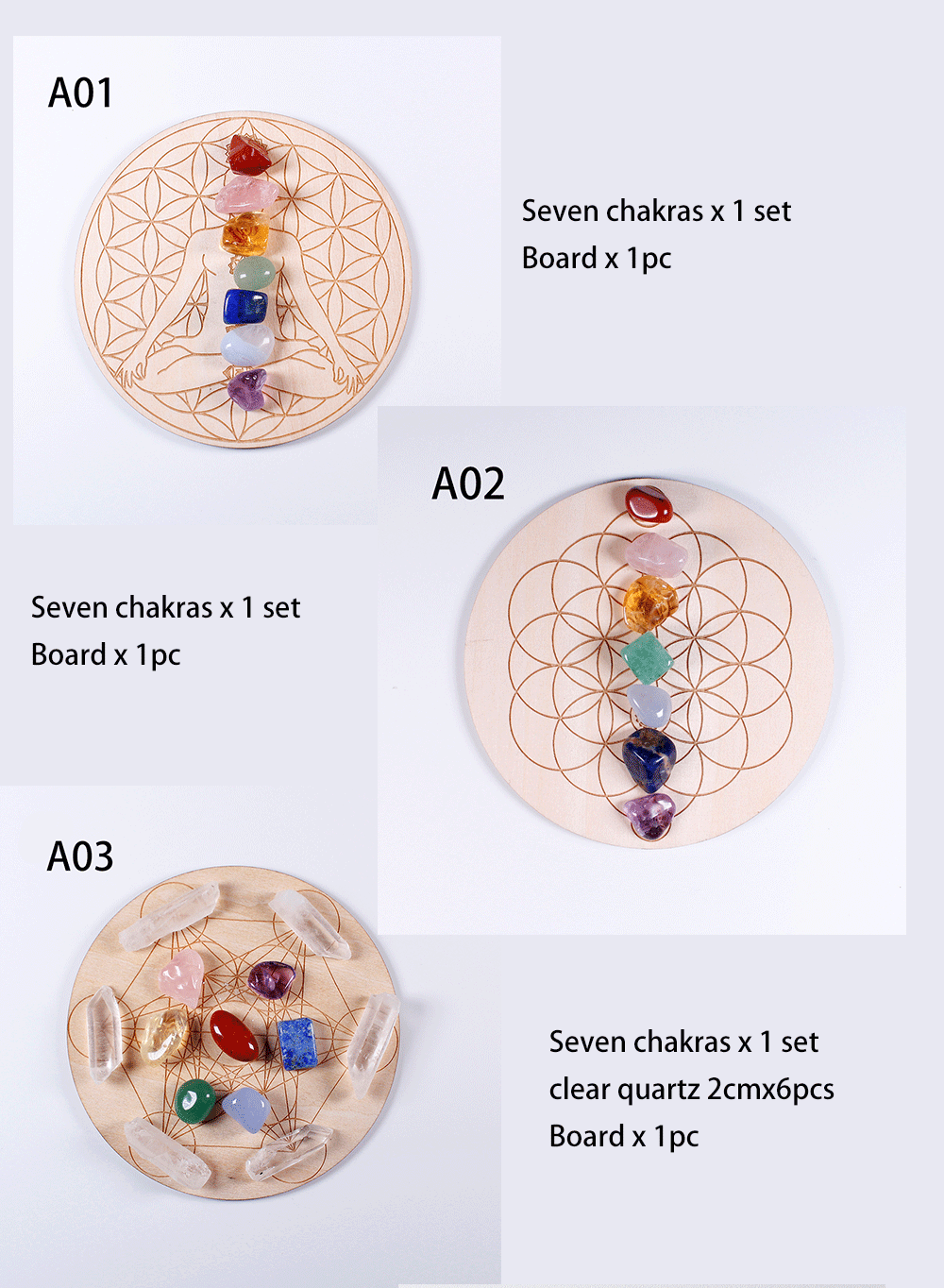 Set de 7 Piedras Chakras con Base de Madera – Arreglo de la Estrella de Siete Puntas | Decoración Energética y Sanación Espiritual