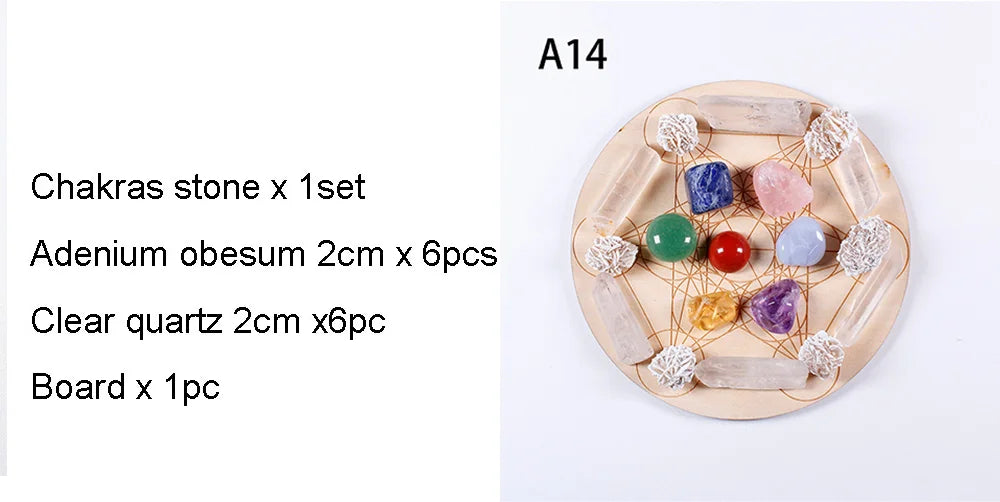 Set de 7 Piedras Chakras con Base de Madera – Arreglo de la Estrella de Siete Puntas | Decoración Energética y Sanación Espiritual