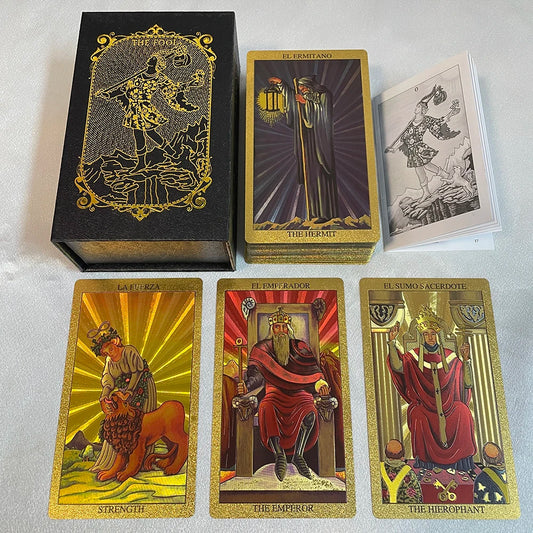 Cartas de Tarot Doradas en Español – Baraja de 78 Cartas con Guía en 2 Idiomas