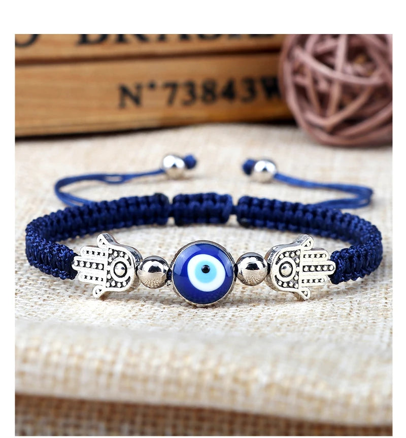 Pulsera Ajustable Mano de Fátima con Ojo Turco – Amuleto de Protección con Cuerda Roja Trenzada a mano