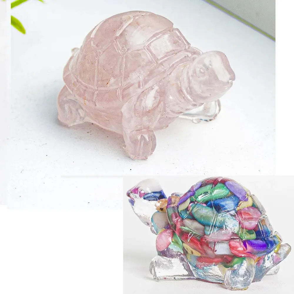 Set de 2 Tortugas de Cristal Natural – Decoración Espiritual con Resina | Sanación, Meditación y Energía Positiva