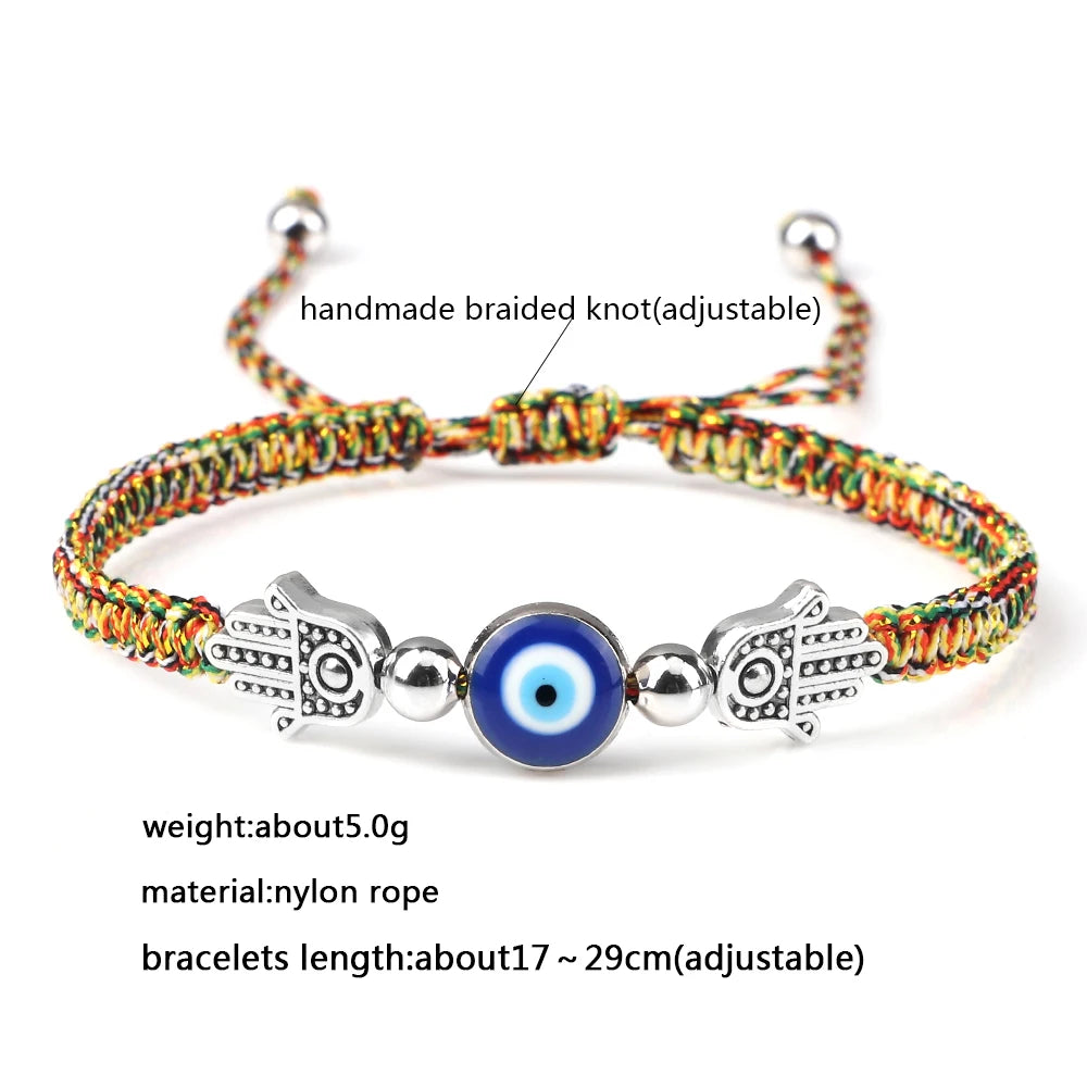 Pulsera Ajustable Mano de Fátima con Ojo Turco – Amuleto de Protección con Cuerda Roja Trenzada a mano