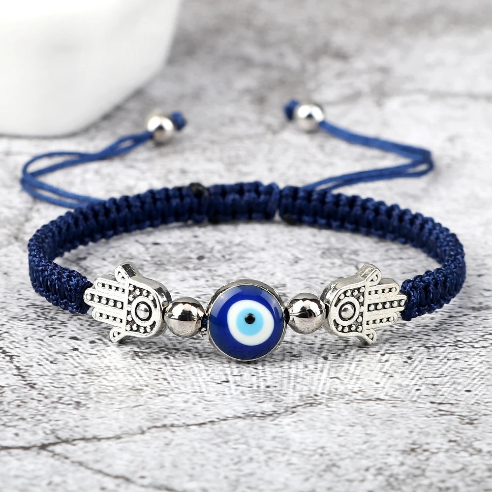 Pulsera Ajustable Mano de Fátima con Ojo Turco – Amuleto de Protección con Cuerda Roja Trenzada a mano