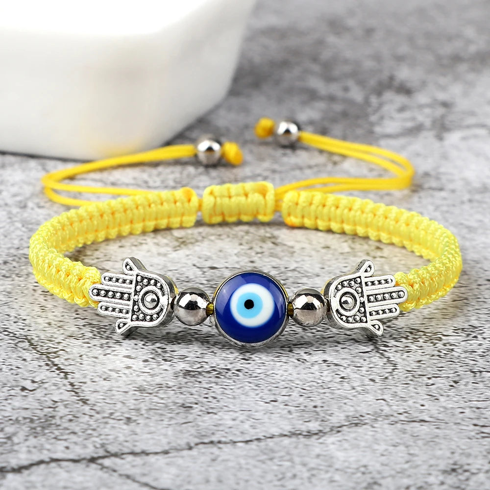 Pulsera Ajustable Mano de Fátima con Ojo Turco – Amuleto de Protección con Cuerda Roja Trenzada a mano