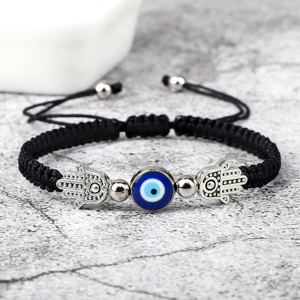 Pulsera Ajustable Mano de Fátima con Ojo Turco – Amuleto de Protección con Cuerda Roja Trenzada a mano