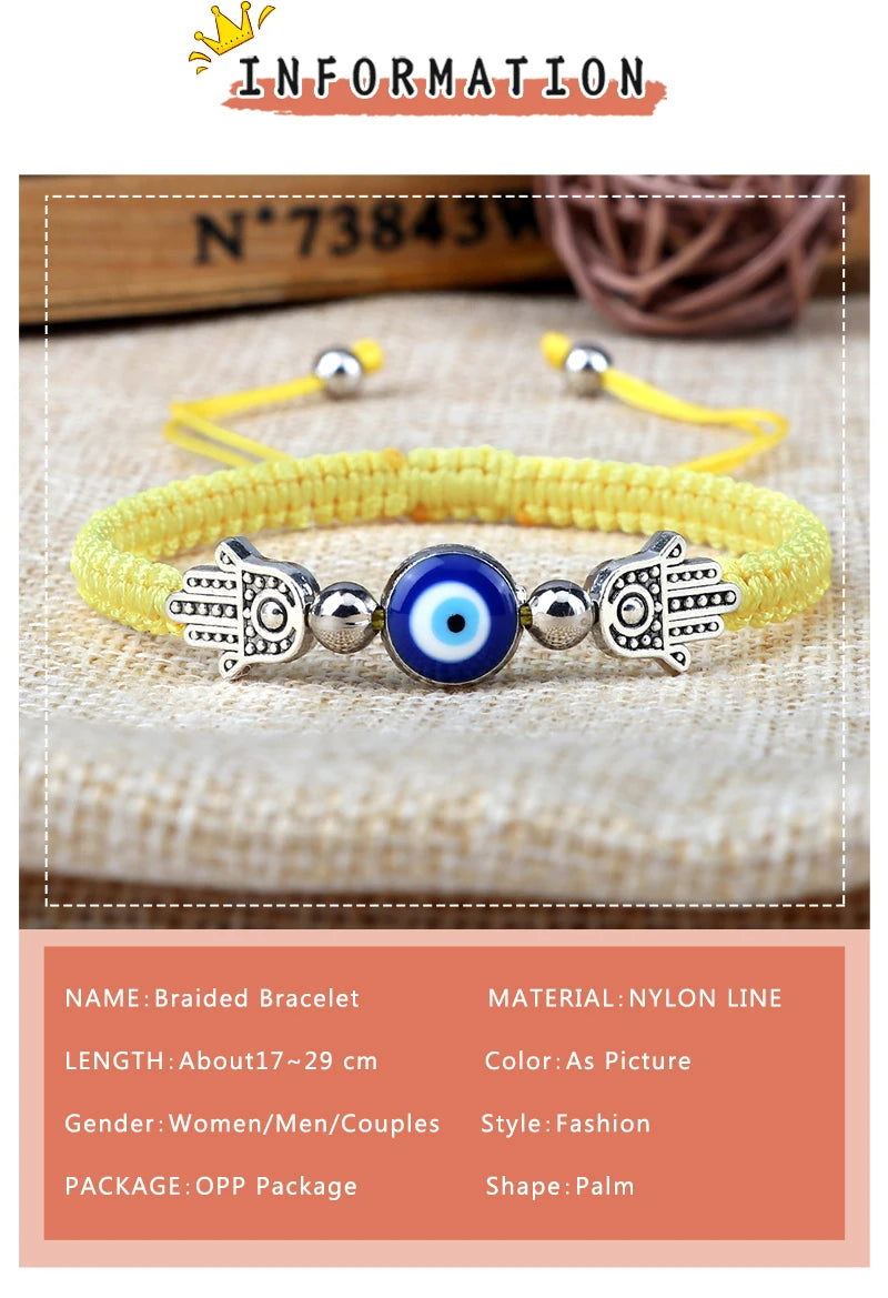 Pulsera Ajustable Mano de Fátima con Ojo Turco – Amuleto de Protección con Cuerda Roja Trenzada a mano