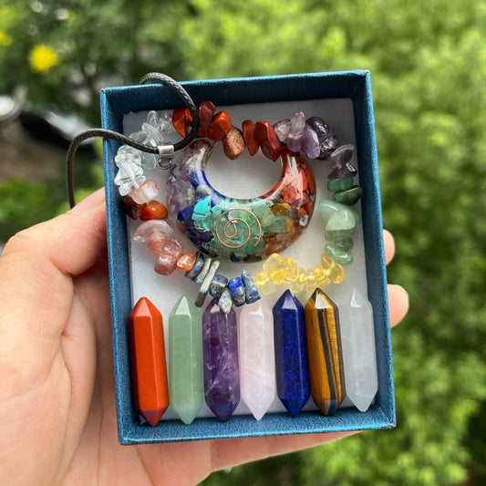 Set de 9 Puntas de Cuarzo – Kit de Sanación de Chakras | Gemas Hexagonales para Meditación y Decoración Espiritual