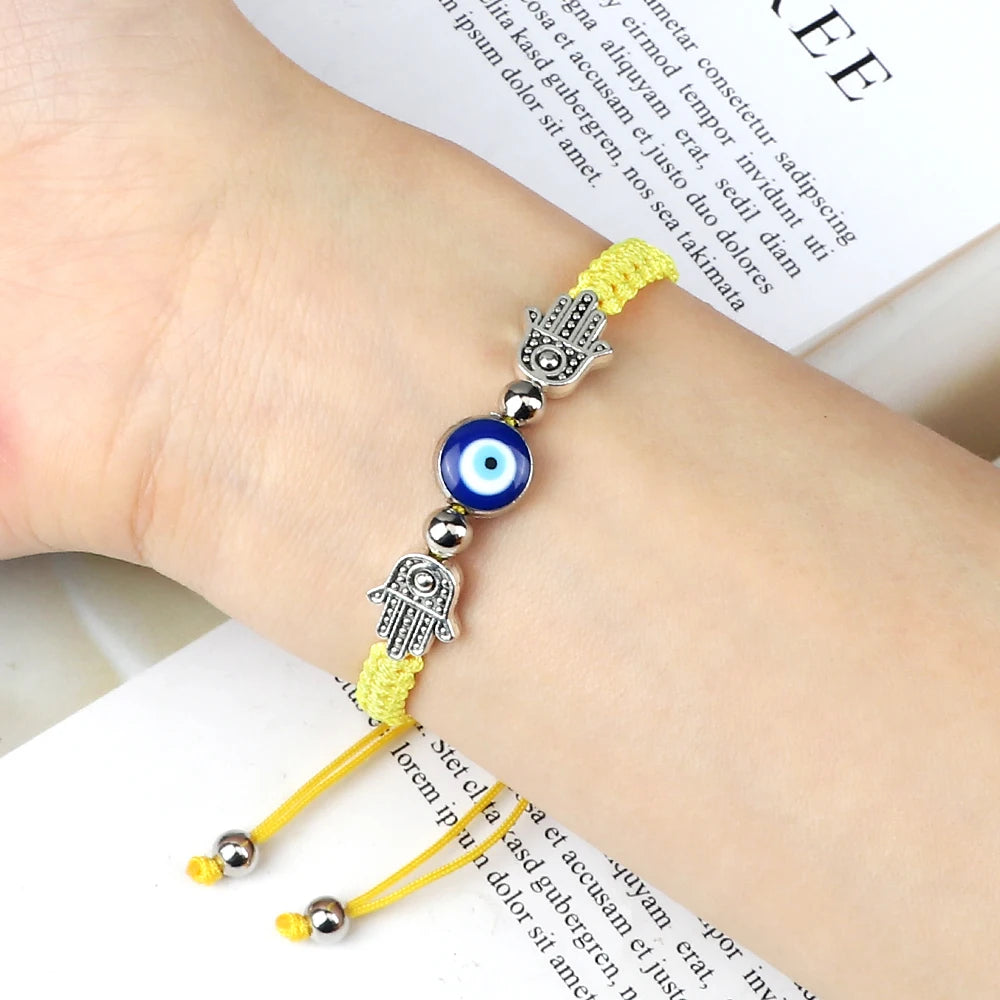Pulsera Ajustable Mano de Fátima con Ojo Turco – Amuleto de Protección con Cuerda Roja Trenzada a mano