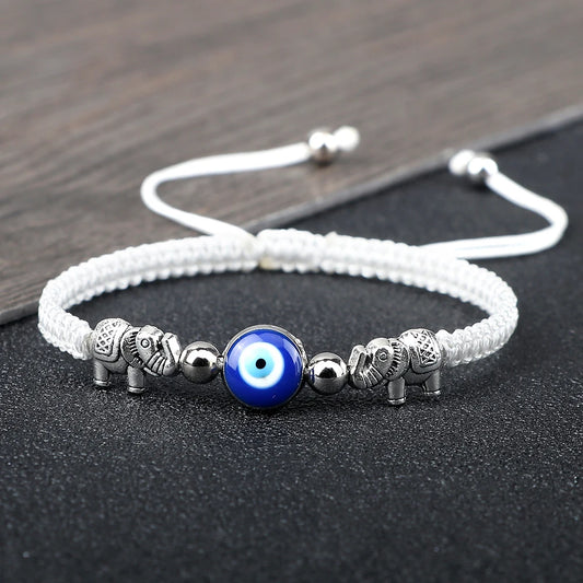 Pulsera Protectora Ojo Turco con Elefante – Amuleto de Suerte Unisexuple Friendship Wish Gift Jewelry
