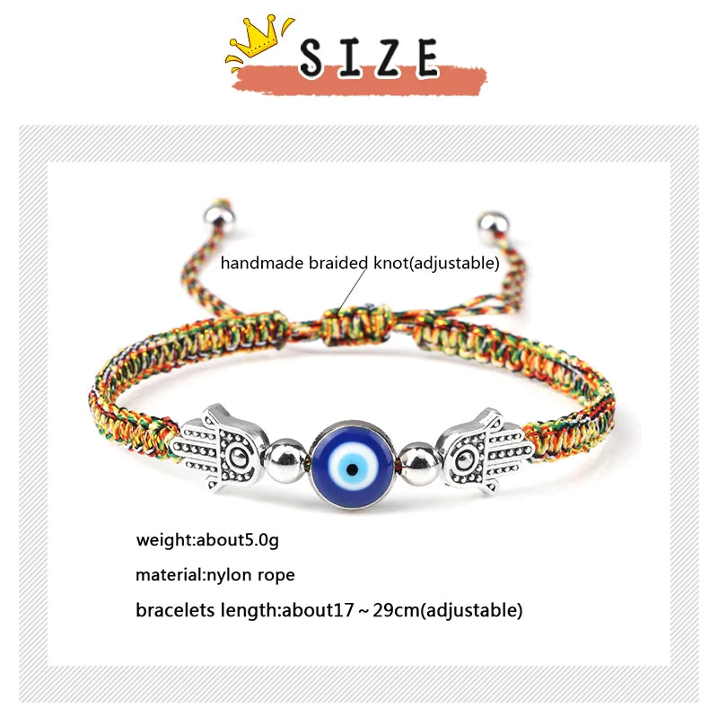 Pulsera Ajustable Mano de Fátima con Ojo Turco – Amuleto de Protección con Cuerda Roja Trenzada a mano