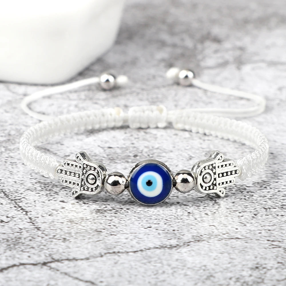 Pulsera Ajustable Mano de Fátima con Ojo Turco – Amuleto de Protección con Cuerda Roja Trenzada a mano