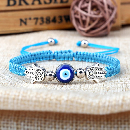 Pulsera Ajustable Mano de Fátima con Ojo Turco – Amuleto de Protección con Cuerda Roja Trenzada a mano