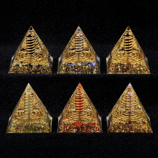 Pirámide Generadora de Energía – Peridoto y Piedra Arenisca Dorada | Protección y Sanación Reiki (6x6cm)