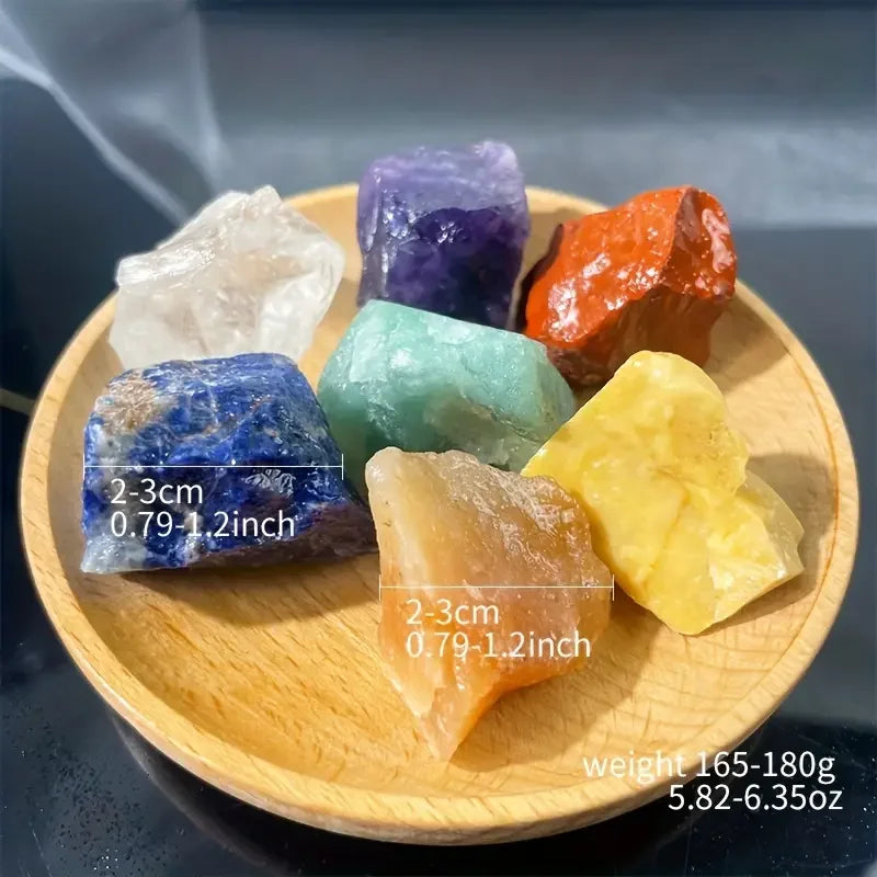 Set de 7 Piedras Naturales en Bruto – Sanación de Chakras | Cristales de Amatista, Aventurina, Lapislázuli y Más